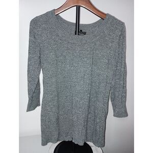 AB STUDIO:  Gray 3/4 Sleeve Crew-Neck Sweater, Woman Size L